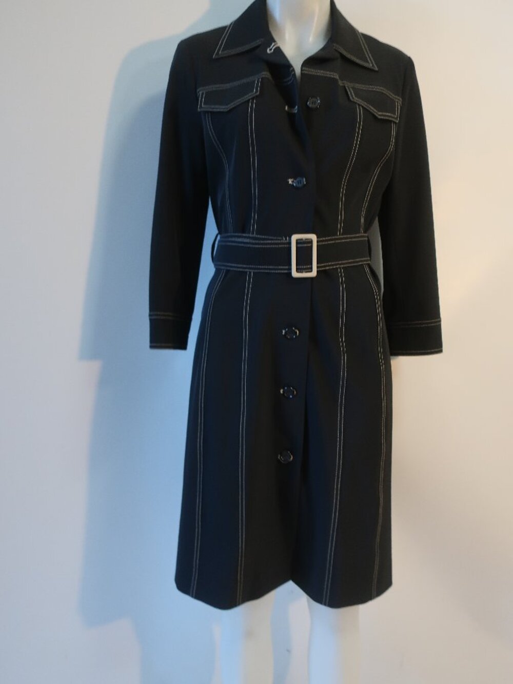 Womens Shin Choi Black (Item-38) Vintage Button-Up Trench Shirt Dress 6